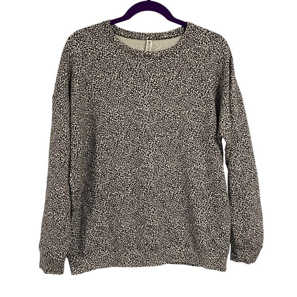 Athleta‎ Balance Pullover Micro Cheetah Black / Seasalt Sweatshirt Size M - Picture 1 of 5